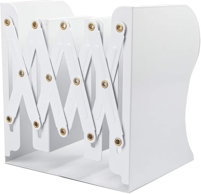 Aobopar Adjustable Book Ends, Metal Bookends for Heavy Books, Desk Book Holder for Shelves, Book Organizer for Desk, Suitable for Office, Home and School Use (White)