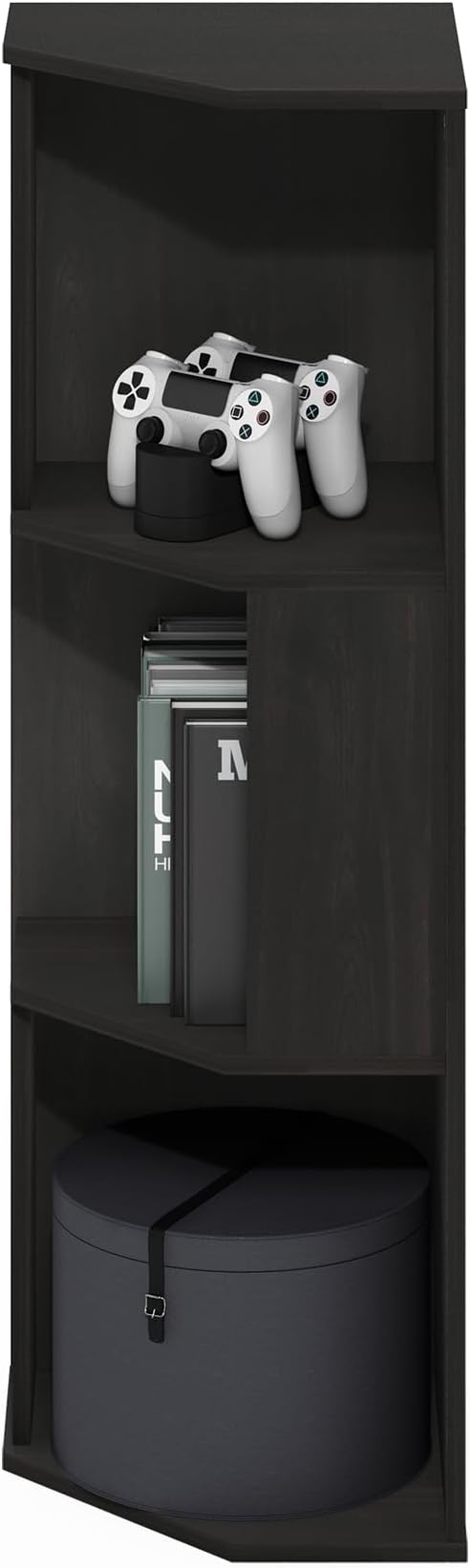 Furinno ECON Corner Shelf, 3-Tier Corner Book Shelf, Standing Storage Shelves, Cube Display Rack, Bookshelf, for Organization and Storage, Living Room, Home Office, Dark Espresso