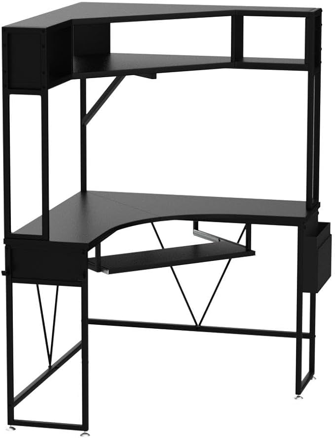 SEDETA Corner Desk, 39" W x 62" H Small Office Desk with Hutch & LED Lights, Triangle Gaming Computer Desk with Keyboard Tray, Storage Bag, and Headphone Hook for Small Space, Black