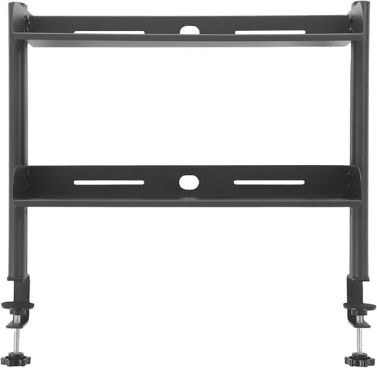 NUOBESTY Clamp On Desk Shelf, 2-Tier Metal Desktop Storage Organizer | Heavy duty black space saver. No-drill attachable hutch for gaming setup, college dorm & home office. Cable routing slots.