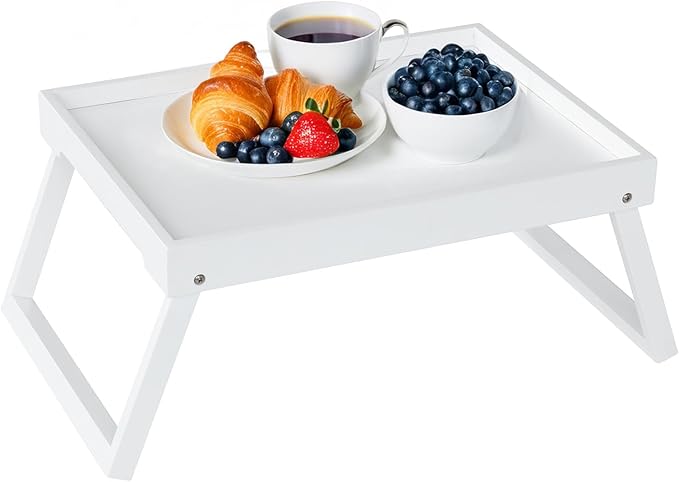 RRX Bed Tray Table with Folding Legs, Breakfast in Bed Tray (1, White) | Bed Trays for Folding Table Eating, Kitchen Serving, Food, Sofa, Snacking or Working, Laptop Desk Dinner, Snack Tray
