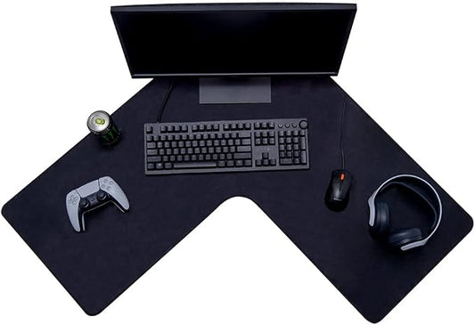 Con-Tact Brand XL Gaming Mouse Pad | Corner Desk Stitched Edges Extended Mousepad | Non-Slip Water Resistant Keyboard Mat | Deskpad for Gamer, Home & Office 36.22" x 15.74in | L Shape (Black)
