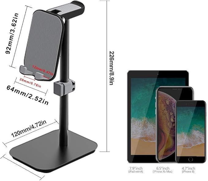 Upgraded Height Tablet/Phone Stand, Aluminum Alloy Holder Compatible with Kindle,e Book Reader Within 11 inch, Desktop Headphone Holder Cradle Dock(Black)