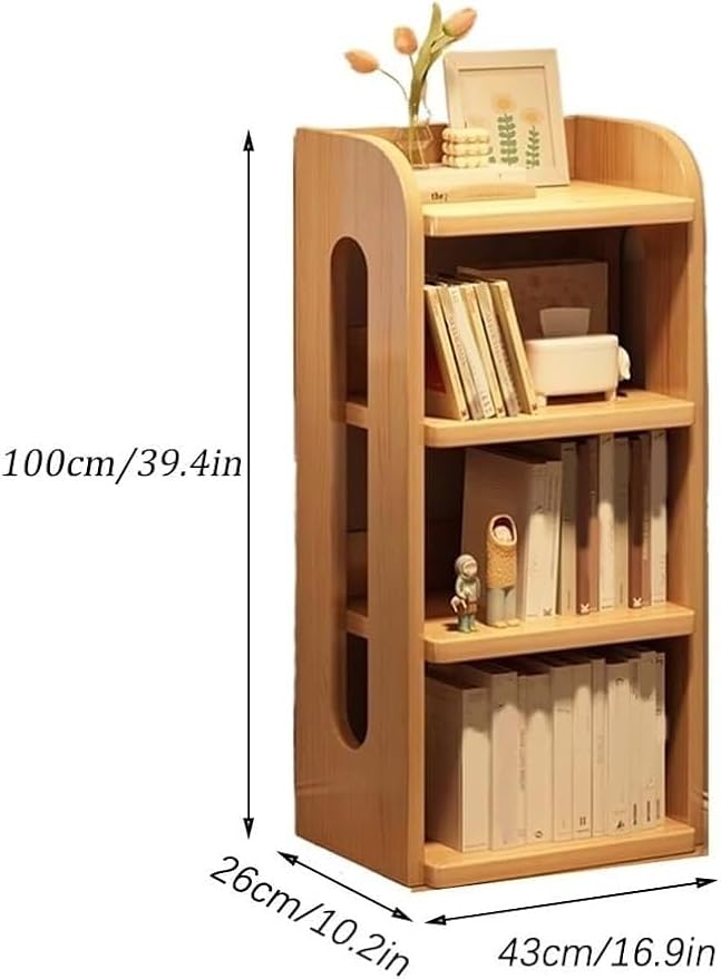 Wooden Bookshelf Stand Narrow Corner Storage Rack with Raised Guardrails and Multi-Layer Shelves for Home Office,Ideal for Home
