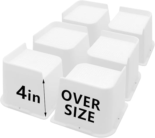 6 Pack White Bed Risers 4 inch Heavy Duty, Oversized Furniture Risers, Bed Lifts Risers for Table, Sofa, Chair, Couch, Desk, Bed Frame Risers Supports Up to 6,500 Lbs