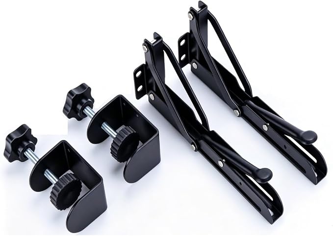 Folding Shelf Brackets,Desk Extender Clamp Bracket,7.5 Inch Black Heavy Duty Metal Collapsible,NO Board/Tray,1 Set