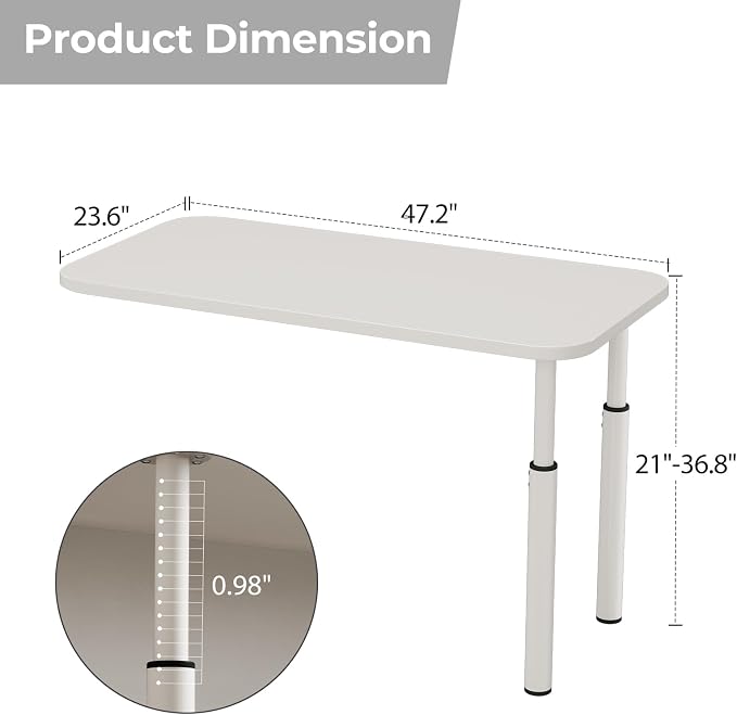 CycleCrew Large L-Shaped Desk Extension, 47.2" L Freestanding Desk Extender with Adjustable Height, Full-Size Tabletop Extension for Existing Desk, Space Saving Workstation Expansion for Home Office