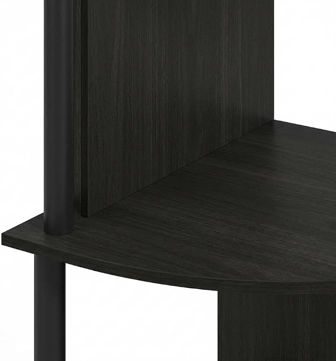 Furnifact Espresso Black 4-Tier Zigzag Corner Shelf Bookcase, Space-Saving Design, Wooden Construction, Modern Style for Living Room, Office