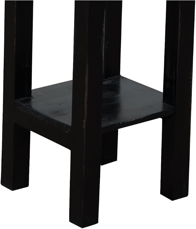 HomeStock Two-Tier Side Table with Drawer - Fully Assembled Narrow End Table Antique Black and Raftwood