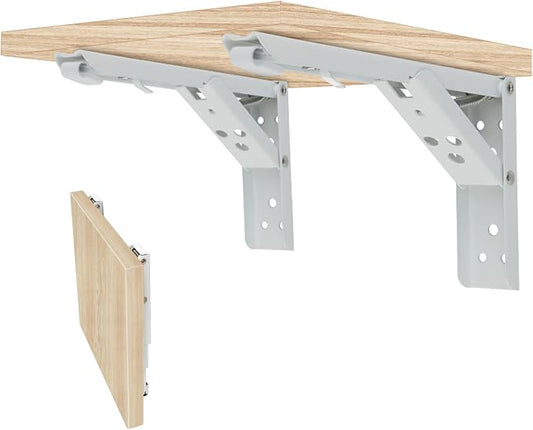 90 Degrees Wall Mounted Desk Hinges, 12" Folding, 2Pcs White | Wall mounted desk hinges for fold-down desks, laundry tables Space-saving 90° self-locking design.Ideal for DIY projects