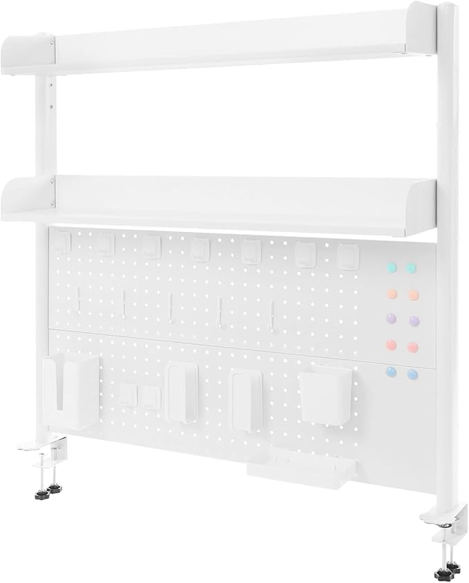 Desktop Bookshelf Clamp On Desk Shelf with Each Tier Load Capacity(16.53 Lbs) Multipurpose Clip-On Desk Organiser Desktop Organizer Bookshelf Storage Shelves for Study Rooms, Bedrooms(White)
