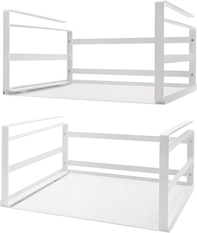 Nxconsu 2 Pack Large Heavy Duty Under Cabinet Organizer, Slide-Under Shelf Basket with Solid Metal Bottom, Hanging Pantry Shelf for Kitchen Cupboard Bookshelf Closet, Holds 30 lbs, White, 16.14"