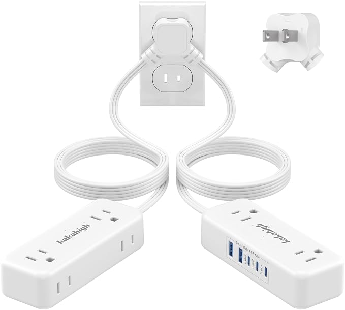 2 Prong Split Extension Cord 10FT (5FT on Each Side), Single Flat Plug Twin Extension Cord with 4 AC Outlets, 2 USB-A & 3 USB-C(24W/4.8A), for Polarized Two Prong Outlet, Old House, White