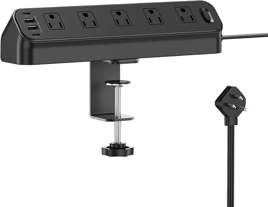 BEVA Desk Clamp Power Strip 6FT, Desk Edge Mount Extension Cord with 10 Outlets, 20W Fast Charging Station, PD 20W USB C Ports, Fit 1.96" Tabletop Edge, Etl List