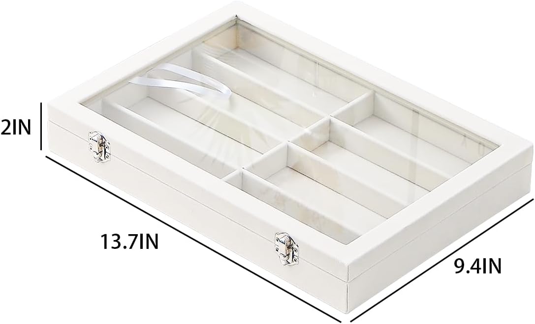 Jewelry Sunglasses Organizer Tray, Beige Velvet Eyeglasses Display Tray Box, Glasses Organize Storage Holder for Home Desk or Selling Show Display (with Lid)