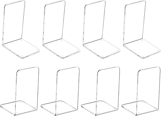 MerryNine 8 Pcs Plastic Acrylic Bookends, Clear Acrylic Non Skid Book Ends Organizer Bookshelf Decor Decorative Bedroom Library Office School Supplies Stationery Gift (7.08"x4.72"_4 Pairs)