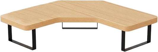 Desktop Computer Stand Screen Riser Desk Organizer L-Shaped Shelf With Underneath Storage For Posture Correction Suitable for Workstation Home Study , Wood Color , M