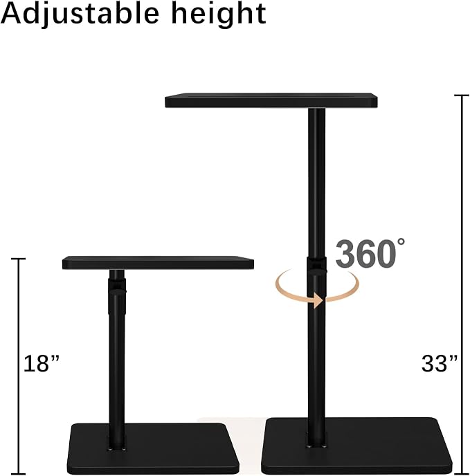 YUHFERA 360 Rotatable Sofa Tray Table for Couch Arm - Height Adjustable End Table for Bed or Chair with Phone & Tablet Slots, TV Tray Table, Side Table Tray for Small Spaces (Black, Rectangle)