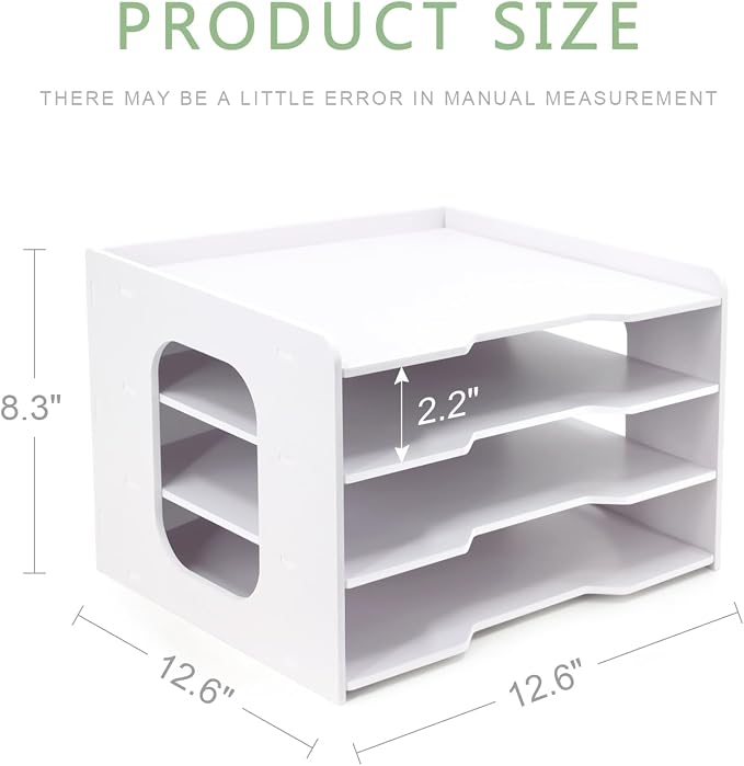 SONGWAY Scrapbook Paper Organizer 12x12-4 Tier File Organizer for Desk, 12x12 Stackable Scrapbook Paper Storage Trays, Desktop File Storage Cube for Home Office School