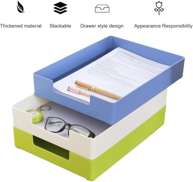 Letter-Size Tray, 2 PCS A4 Plastic Stackable Paper Tray, Desk Drawer Organizer for Office, School, Home Storage (2X Blue)