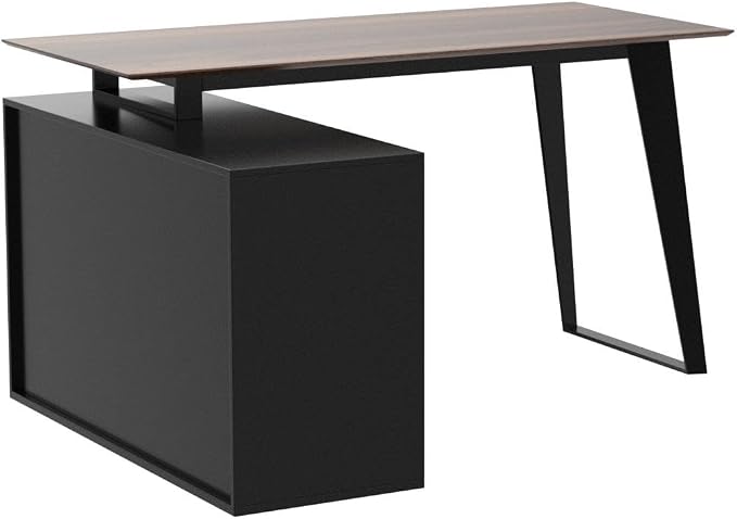 Homsee Home Office Computer Desk Corner Desk with 3 Drawers, 2 Shelves & 2 Doors, 55 Inch Large L-Shaped Study Writing Table with Storage Cabinet, Black & Brown (54.3”L x 40.9”W x 29.1”H)