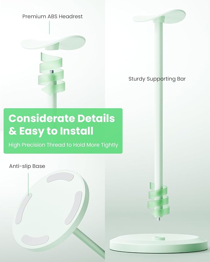 Headphone Stand, Desktop Headset Holder, Green | Earphone Stand, Gaming Headphone Hanger, Enlarged Headrest Heavy Base, Office Desk Accessories for All Headphones Size