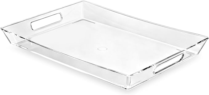 Clear Plastic Serving Tray with Handles, BPA-Free Storage Organizer Tray - Large Serving Trays 16"x11.5" Reusable Serving Platters for Appetizer, Fruit, Kitchen, Desk & Serving Tray for Party Supplies