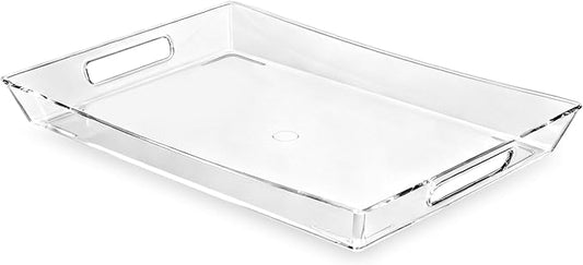 Clear Plastic Serving Tray with Handles, BPA-Free Storage Organizer Tray - Large Serving Trays 16"x11.5" Reusable Serving Platters for Appetizer, Fruit, Kitchen, Desk & Serving Tray for Party Supplies