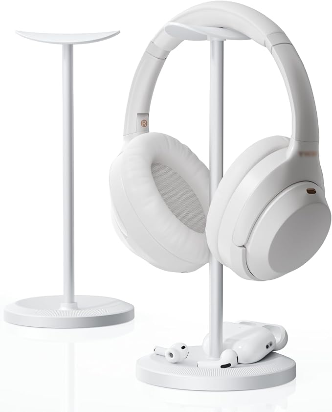 Headphone Stand, Desktop Headset Holder, White | Earphone Stand, Gaming Headphone Hanger, Enlarged Headrest Heavy Base, Office Desk Accessories for All Headphones Size