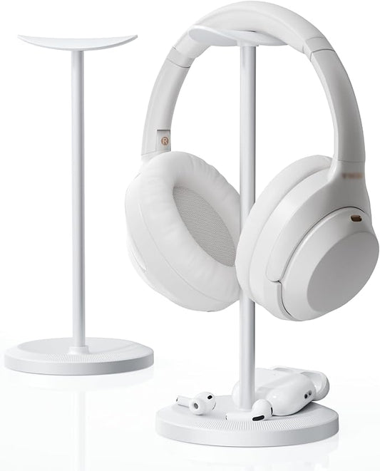 Headphone Stand, Desktop Headset Holder, White | Earphone Stand, Gaming Headphone Hanger, Enlarged Headrest Heavy Base, Office Desk Accessories for All Headphones Size