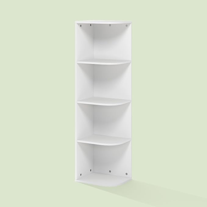 Frei 4-Tier Corner Bookcase, Bookshelf, for Home Office, Living Room, Bedroom, White
