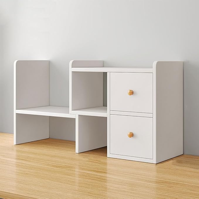 Customizable Multi Layer Desk Organizer for Home, Office Organizers and Storage, Corner Bookshelf on The Desk (Color : 2 cabinet door, Size : White)