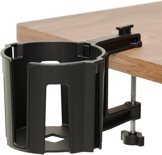 Original Large Desk Cup Holder Clamp | Anti-Spill Mount, Multi-Directional Drink Holder, Headphone Hanger, For Table, Desks, Office & Gaming Setup