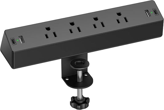 Desk Clamp Surge Protector, 10 FT Extension Cord, Fast Charging Station with 4 AC Outlets 2 USB-A and 2 USB-C Ports, Fit 1.7 inch Tabletop Edge, Desk Power Strip for Home Office Room