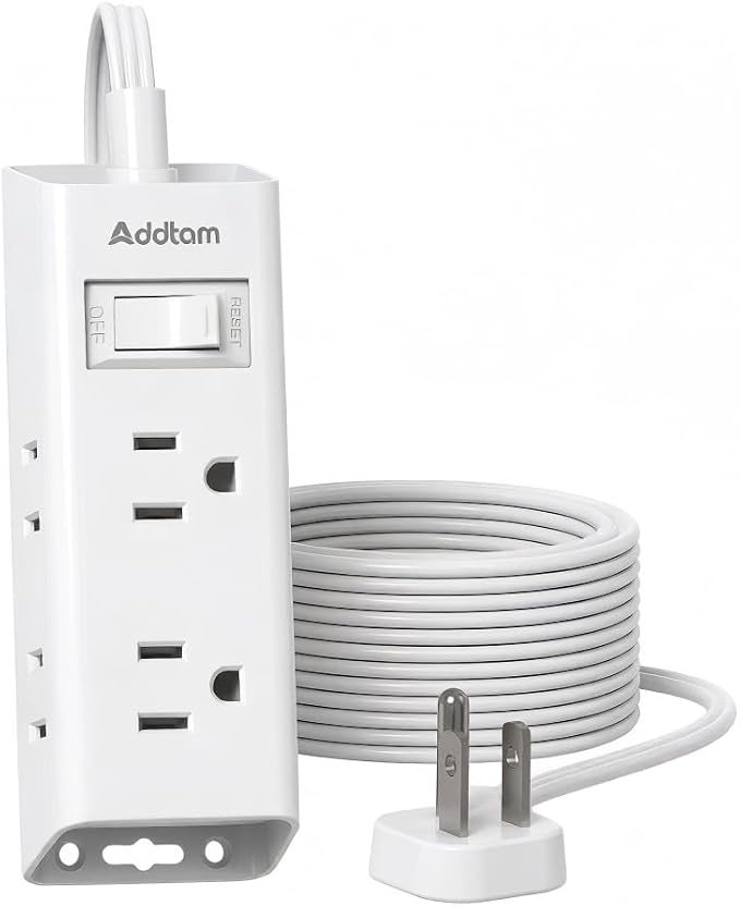 Addtam Flat Plug Power Strip with 6 Outlet Extender, 15 FT Extension Cord Flat Wall Plug with Multiple Outlets, No Surge Protector for Cruise Ship, Travel, Dorm, Home Office, Cruise Essentials, White