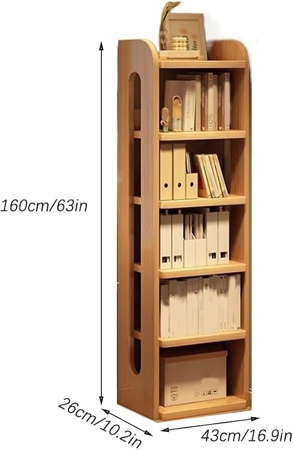 Wooden Bookshelf Stand Narrow Corner Storage Rack with Raised Guardrails and Multi-Layer Shelves for Home Office,Ideal for Home