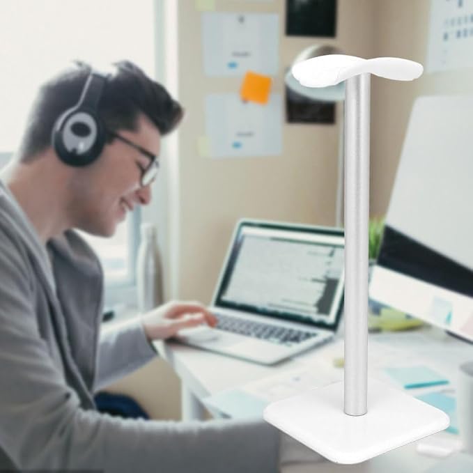 Headphone Stand with Anti-Slip Base & TPU Tray – Aluminum Alloy Holder for Gaming Headsets, Universal Fit Home Office Desk Organizer(White)