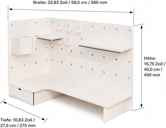 Corner Organizer Pegboard Organizer, White Desktop Storage Shelf, Small Desk Shelf for Home Office, Vertical Desk Storage, Corner Pegboard Shelf - Upgrad (#0142)