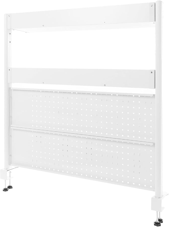 Clamp On Desk Organizer Shelf, Pegboard Multipurpose Countertop Desk Hutch, Desktop Bookshelf Bookcase Storage Shelves for Home Office Dorm Gaming Desk (White)