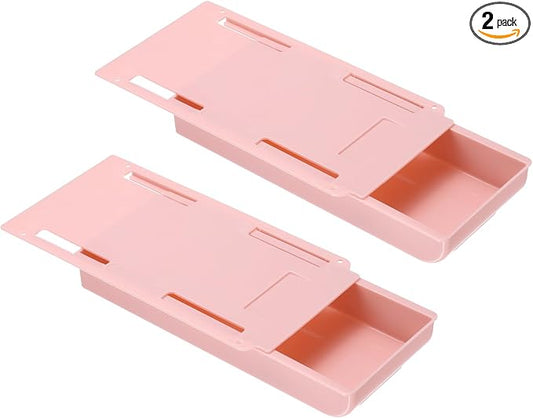 PATIKIL 2 Pack Under Desk Drawer Slide Out, 8.66 x 4.3" Plastic Table Storage Drawers Slide Out Storage Box for Laptop Study Desks Dining Dressing Tables Wardrobes Cabinets, Pink