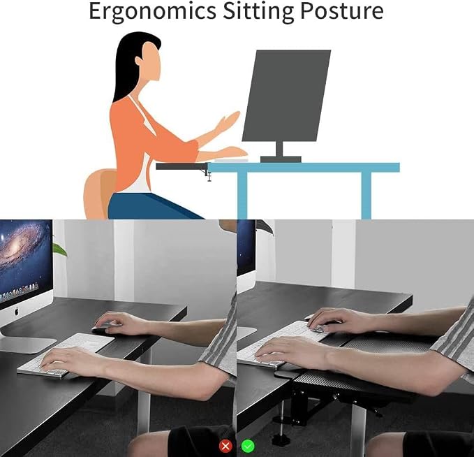 Desk Extender 21.65"x9.45" Arm Support Collapsible Ergonomics Computer Table Extension Keyboard Tray for Square Tabletop - Carbon Fiber