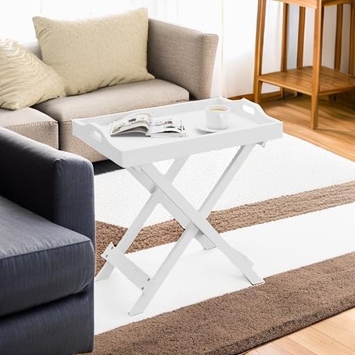 Lavish Home Folding TV Tray Table - Contemporary Side Table with Removable Tray Top for Food Serving, Meals, or Decor in Living Room, Bedroom, or Home Office (White)