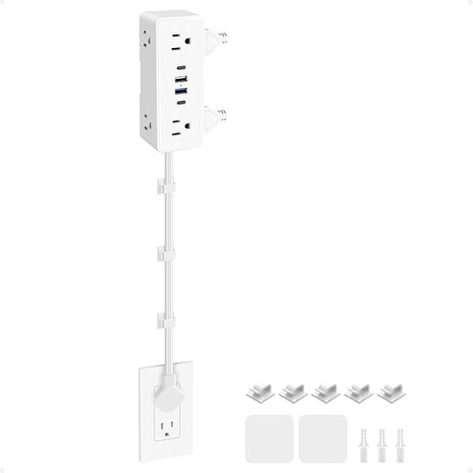 Electrical Outlet Extender Stick, Features 4 USB & 6 Outlets, 19in Flexible Extension Cord Access Hard-to-Reach Outlets, Wall Plug Power Socket Expander Nightstands Sofa Desk
