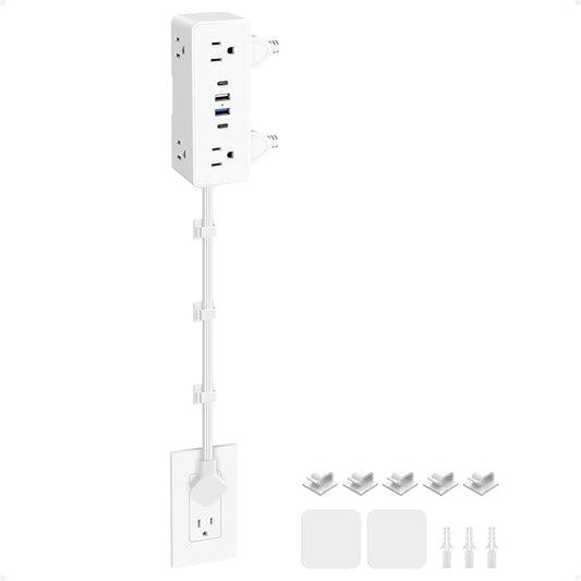 Electrical Outlet Extender Stick, Features 4 USB & 6 Outlets, 39in Flexible Extension Cord Access Hard-to-Reach Outlets, Wall Plug Power Socket Expander Nightstands Sofa Desk