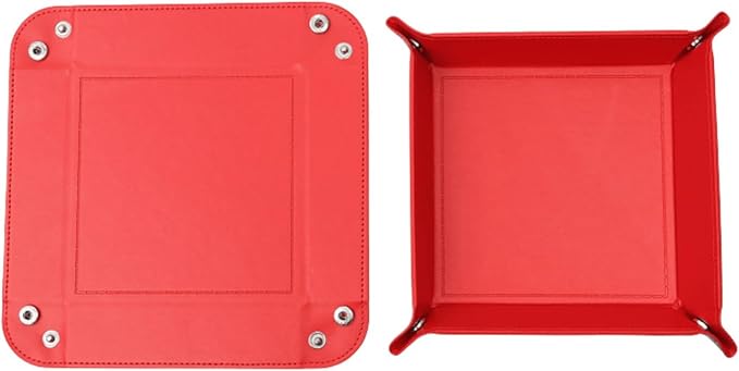 Valet Tray Desktop Storage Organizer – Vegan Leather Catchall Tray Bedside Vanity Tray Nightstand Caddy Holder for Remote Controller, Watch, Keys, Phone, Wallet, Coin, Jewelry, Red