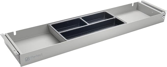 PERFECT POSTURE Under Desk Storage Drawer With Lock – Slim Pen & Pencil Drawer for Regular & Sit-Stand Standing Desks, Gray (7.5" x 33")