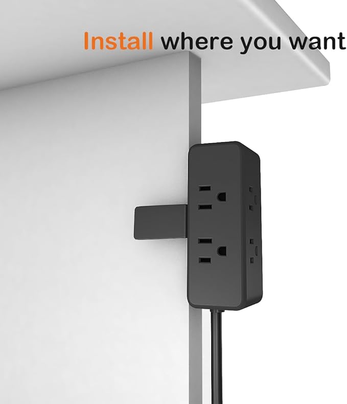 Compact Desk Edge Clamp Power Strip with 6-Outlet,3-USB-A-Port,Fit 2.4" Tabletop Edge,Table Leg.Meeoueoiu Desktop Mount Charging Power Station for Office Home,6.56ft Extension Cord,Black