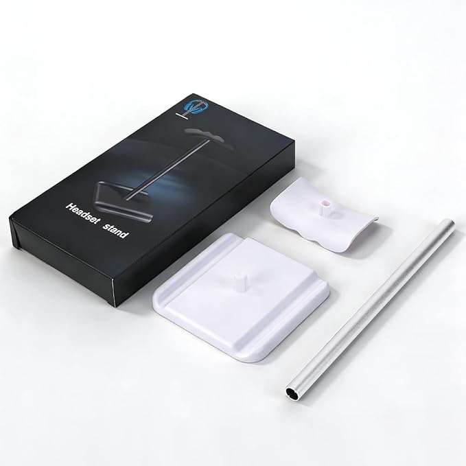Headphone Stand, Headset Holder with Phone Holder for Desk Office Gaming, TPU-Padded Headrest, Aluminum Pole, Anti-Slip ABS Base, Universal Earphone Stand, 1 Pack White