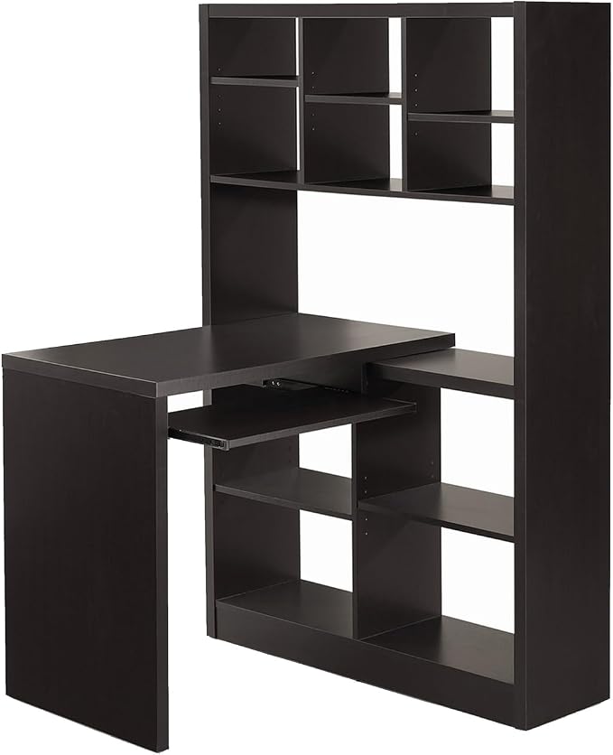 Monarch Specialties I Storage-Bookcase Left Or Right Set Up-Corner Desk with Multiple Adjustable Shelves, 60"L, Cappuccino