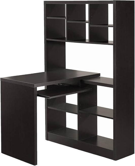 Monarch Specialties I Storage-Bookcase Left Or Right Set Up-Corner Desk with Multiple Adjustable Shelves, 60"L, Cappuccino